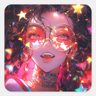 Anime Girl Stars Square Sticker