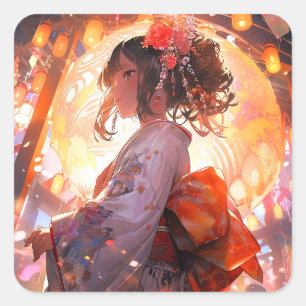 Anime Girl Stars Square Sticker