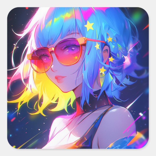 Anime Girl Stars Square Sticker (Front)