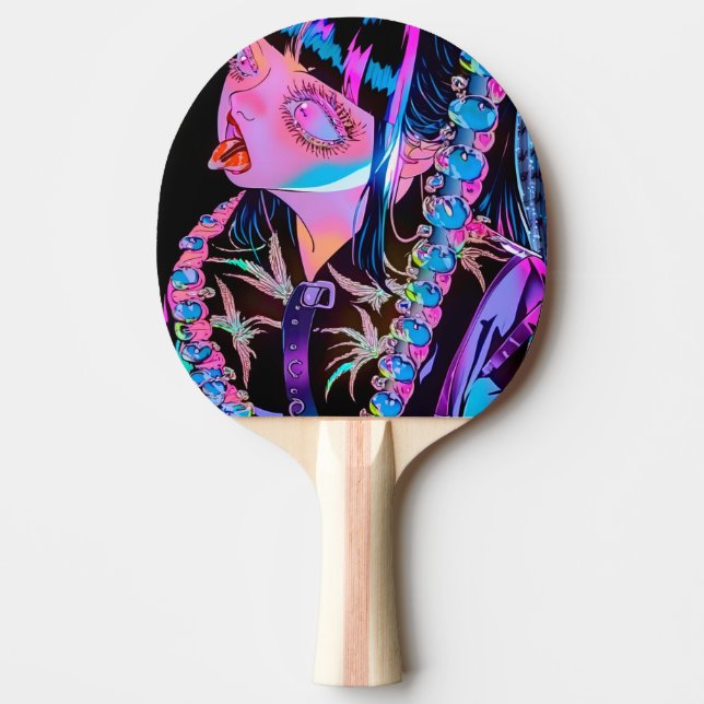Anime Girl Sticking Her Tongue Out Ping Pong Paddle (Front)