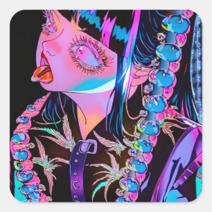 Anime Girl Sticking Her Tongue Out Square Sticker