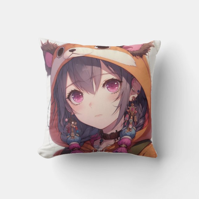 Anime girl throw cushion, cute anime theme  cushio cushion (Front)
