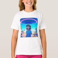 Anime Girl under a UFO in the City