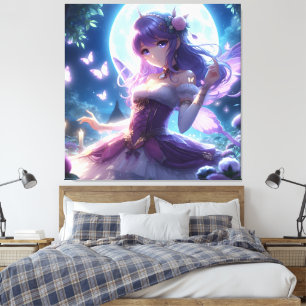 Anime Girl Violet Butterfly Wing Moon Fairy Canvas Print