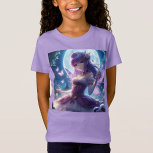 Anime Girl Violet Butterfly Wing Moon Fairy  T-Shirt