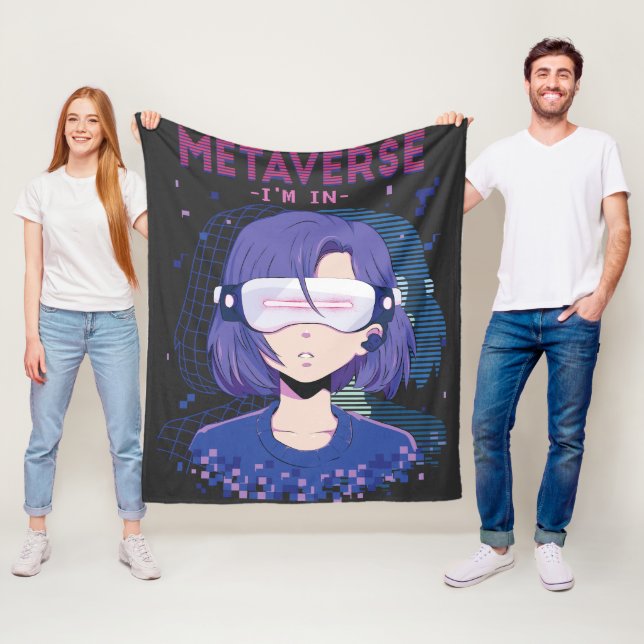  Anime girl virtual reality glasses Fleece Blanket (In Situ)