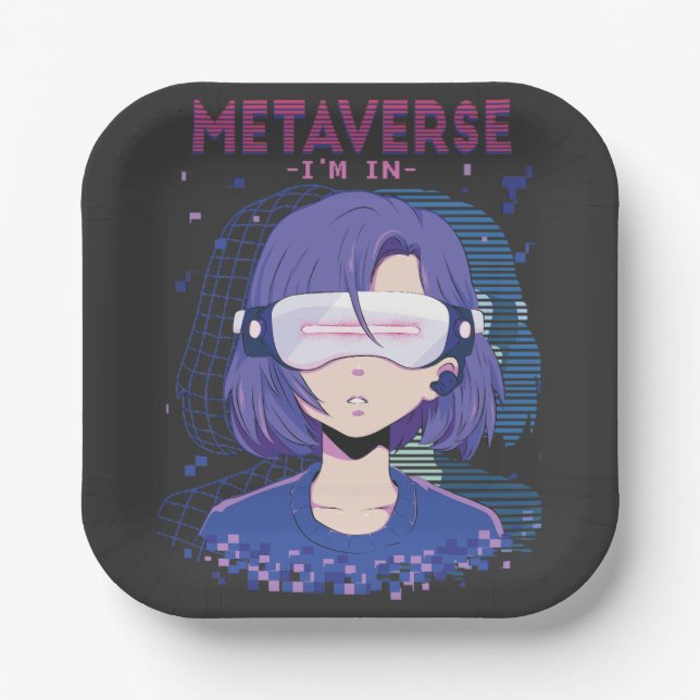 Anime girl virtual reality glasses Paper Plates (Front)