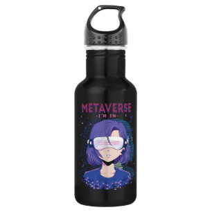 Anime girl virtual reality glasses water bottle