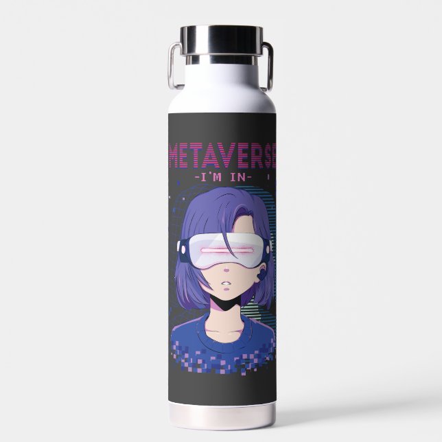 Anime girl virtual reality glasses Water Bottle (Front)