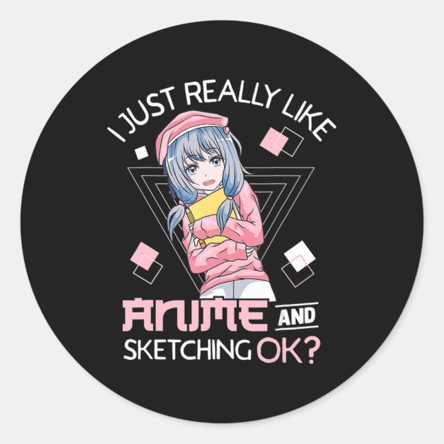 Anime Girl Waifu Who Loves Anime Ramen And Sketchi Classic Round Sticker (Front)