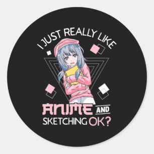 Anime Girl Waifu Who Loves Anime Ramen And Sketchi Classic Round Sticker