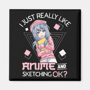 Anime Girl Waifu Who Loves Anime Ramen And Sketchi Magnet