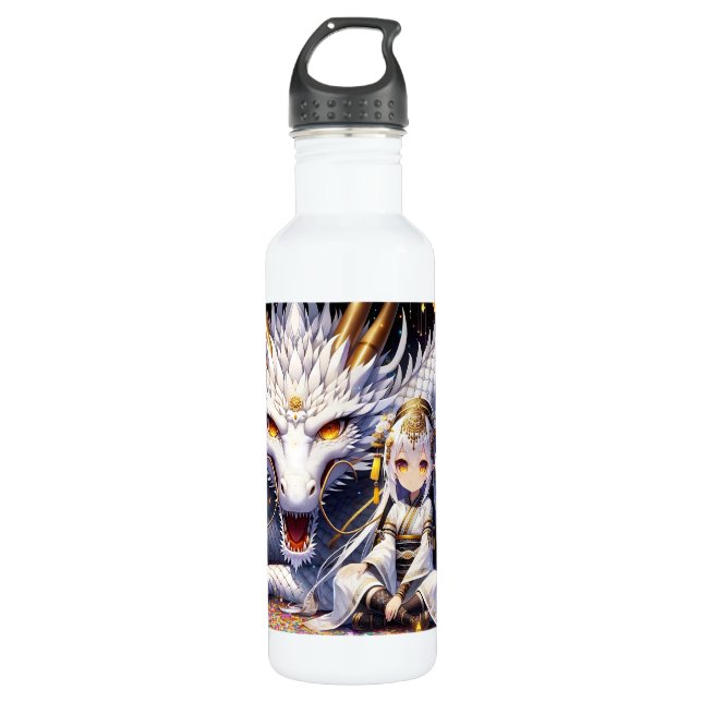 Anime Girl Warrior and Dragon Ai Art 710 Ml Water Bottle (Front)