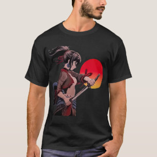 Anime Girl Warrior Sword Sunset Art T-Shirt