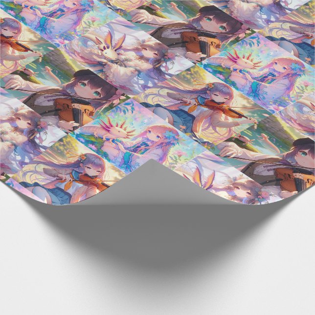 Anime Girl with Axolotls playing a Violin Wrapping Paper (Corner)