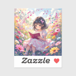 Anime Girl with Book and Musical Notes