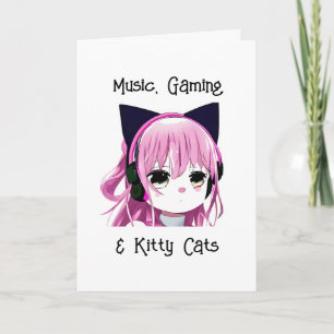 Anime Girl with Cat Ears Birthday Card