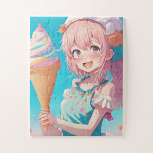 Anime Girl with Cupcake  Whimsical Jigsaw Puzzle