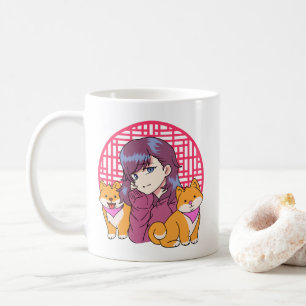 Anime Girl with Dogs Coffee Mug