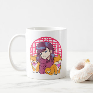 Anime Girl with Dogs Coffee Mug