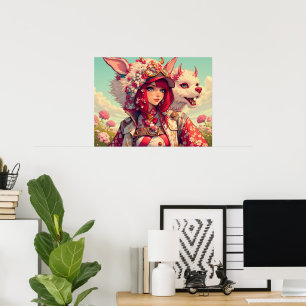 Anime girl with fantasy creature  poster