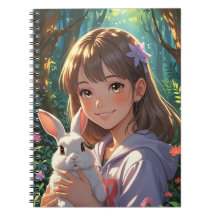 Anime Girl with Flower Ribbon and her Bunny