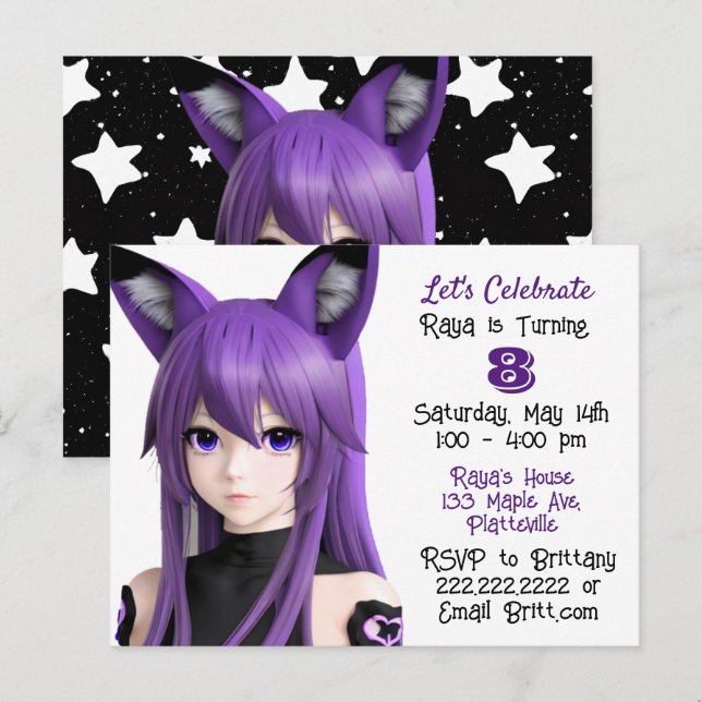 Anime Girl with Fox Ear Headband Birthday Party  Postcard (Front/Back)
