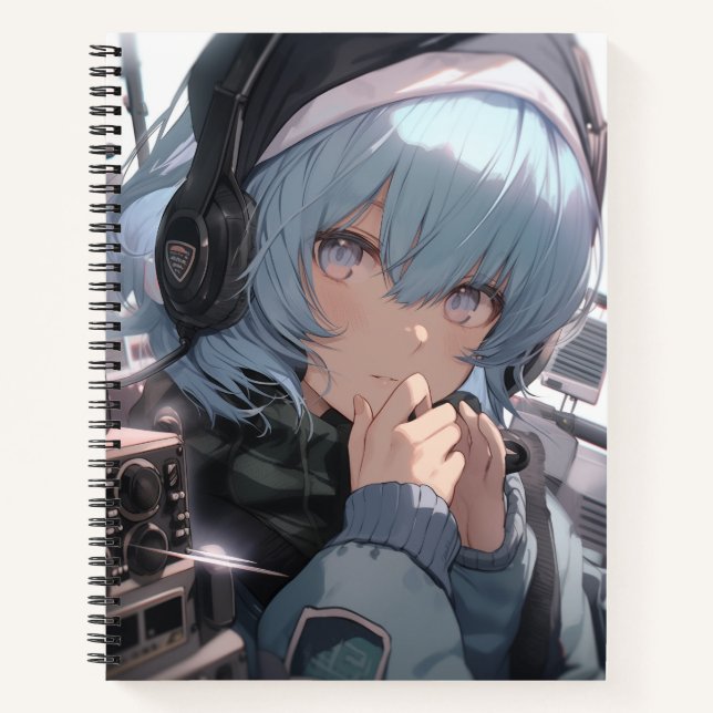 Anime girl with headphone notebook (Front)