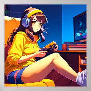 Anime Girl with Headphones Poster