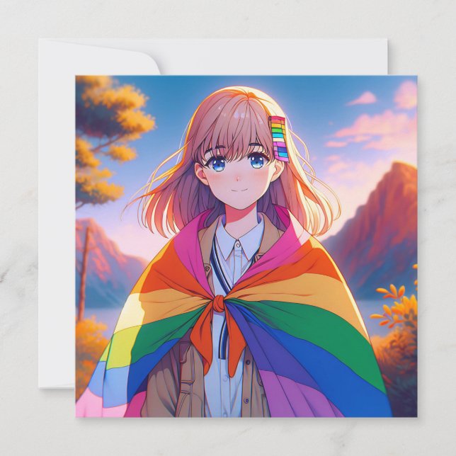 Anime Girl with LGBTQIA+ Cape  (Front)