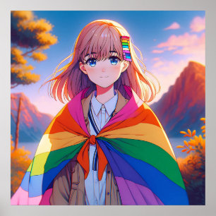 Anime Girl with LGBTQIA+ Cape Blank Poster