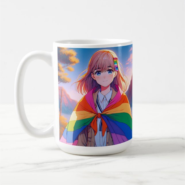 Anime Girl with LGBTQIA+ Cape   Coffee Mug (Left)
