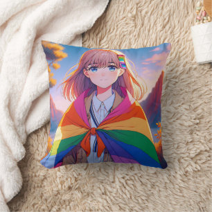 Anime Girl with LGBTQIA+ Cape  Cushion