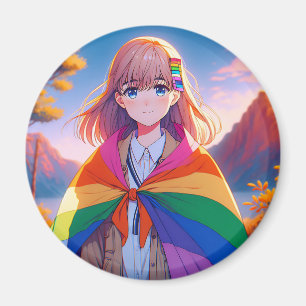 Anime Girl with LGBTQIA+ Cape  Magnet