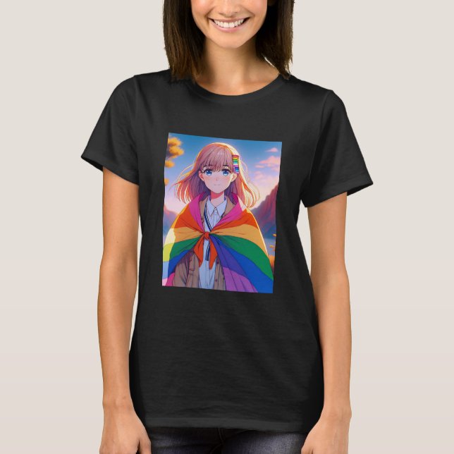 Anime Girl with LGBTQIA+ Cape  T-Shirt (Front)