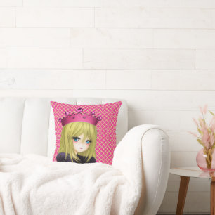 Anime Girl with Pink Crown Cushion