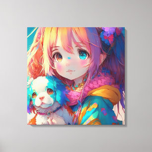 Anime Girl with Puppy Canvas Print