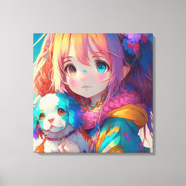 Anime Girl with Puppy Canvas Print (Front)