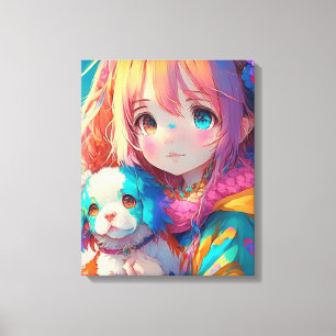 Anime Girl with Puppy Canvas Print