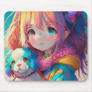 Anime Girl with Puppy Mouse Mat