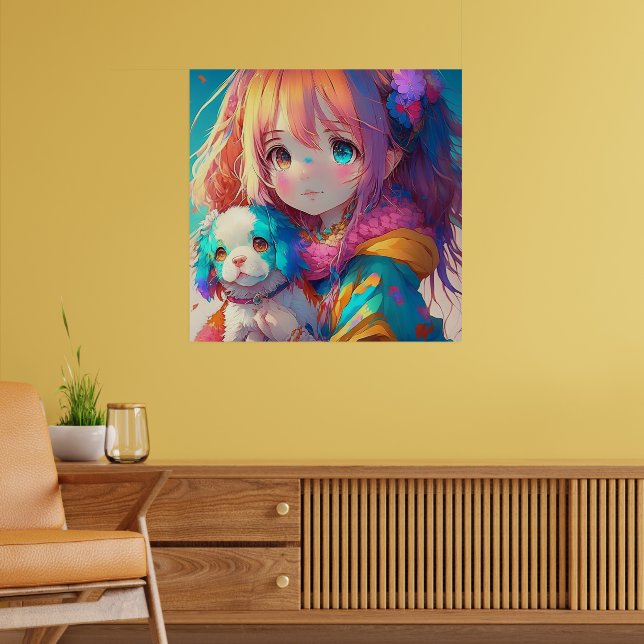 Anime Girl with Puppy Poster (Living Room 2)