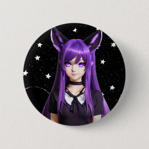 Anime Girl with Purple Hair and Eyes 6 Cm Round Badge