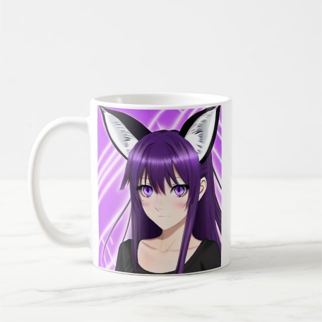 Anime Girl with Purple Hair and Eyes Coffee Mug (Left)