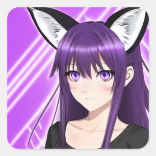 Anime Girl with Purple Hair and Eyes Square Sticker