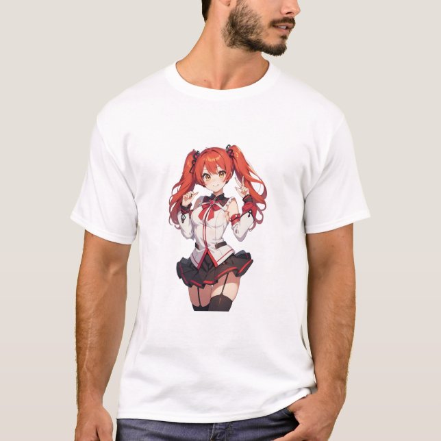 Anime girl with red hair T-Shirt (Front)