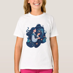 Anime Girl with Stars – Dreamy Cosmic Aesthetic T-Shirt