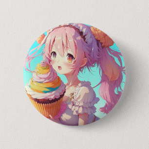 Anime Girl with Whimsical Cupcake 6 Cm Round Badge