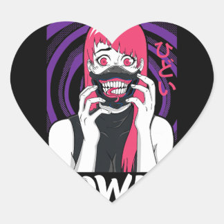 Anime Girl Yandere Horror Face Alien Kawaii Goth Heart Sticker