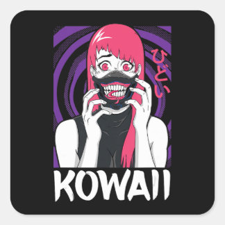 Anime Girl Yandere Horror Face Alien Kawaii Goth Square Sticker