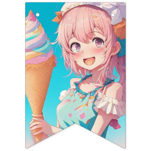Anime Girls Birthday Pastel Colors Whimsical Bunting